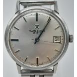 A Vintage Fabre-Leuba Gents Watch. Stainless steel strap and case - 34mm. Silver-tone dial with date