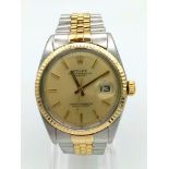A Rolex Oyster Perpetual Datejust Gents Watch. Bi-metal jubilee strap and case - 36mm. Gold tone