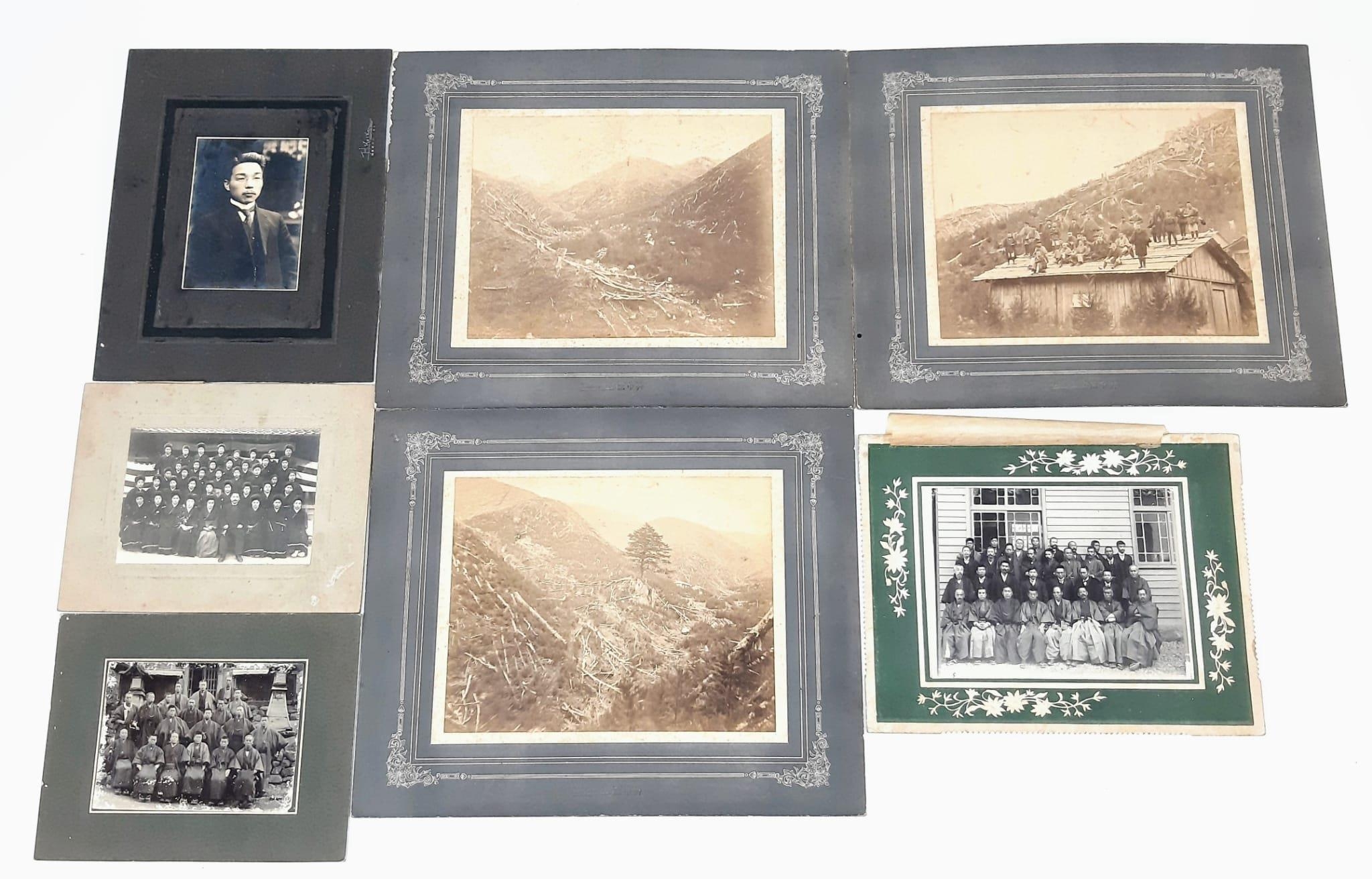 7 ASSORTED LATE 19TH CENTURY JAPANESE REAL LIFE PHOTOGRAPHS WITH VARIOUS SIZES AND SUBJECT MATTERS