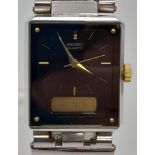 A Rare Seiko Quartz Analogue and Digital Unisex Watch. Expandable Strap with square case - 22 x
