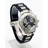 A Cartier Chronograph Gents Watch. Black rubber strap. Stainless steel case - 38mm. Grey dial with