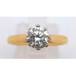 18k yellow gold diamond solitaire ring. 0.85ct diamond weighs 3.49g size L