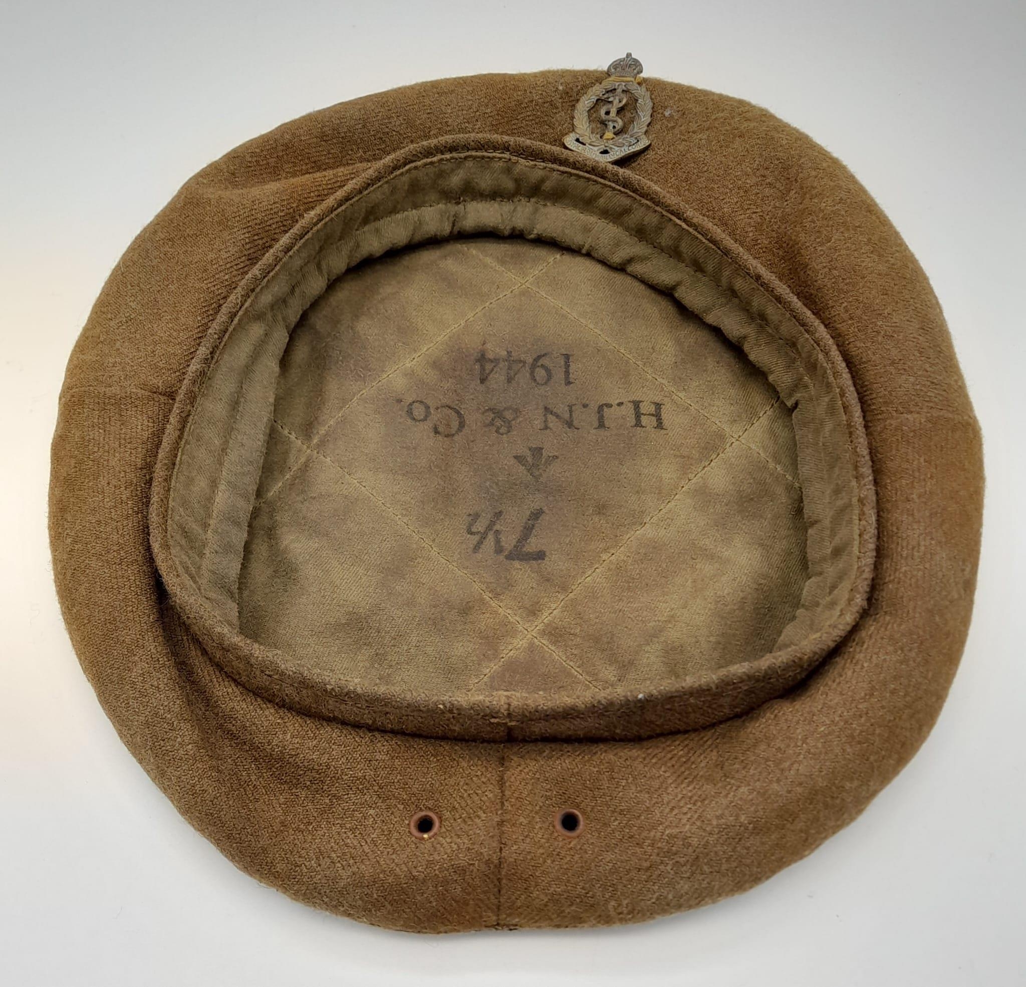 A WW2 British Royal Army Medical Corps Woollen Beret Dated 1944. - Image 2 of 4