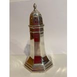 Rare antique Art Deco MAPPIN & WEBB SUGAR SIFTER in the form of a lighthouse, having clear
