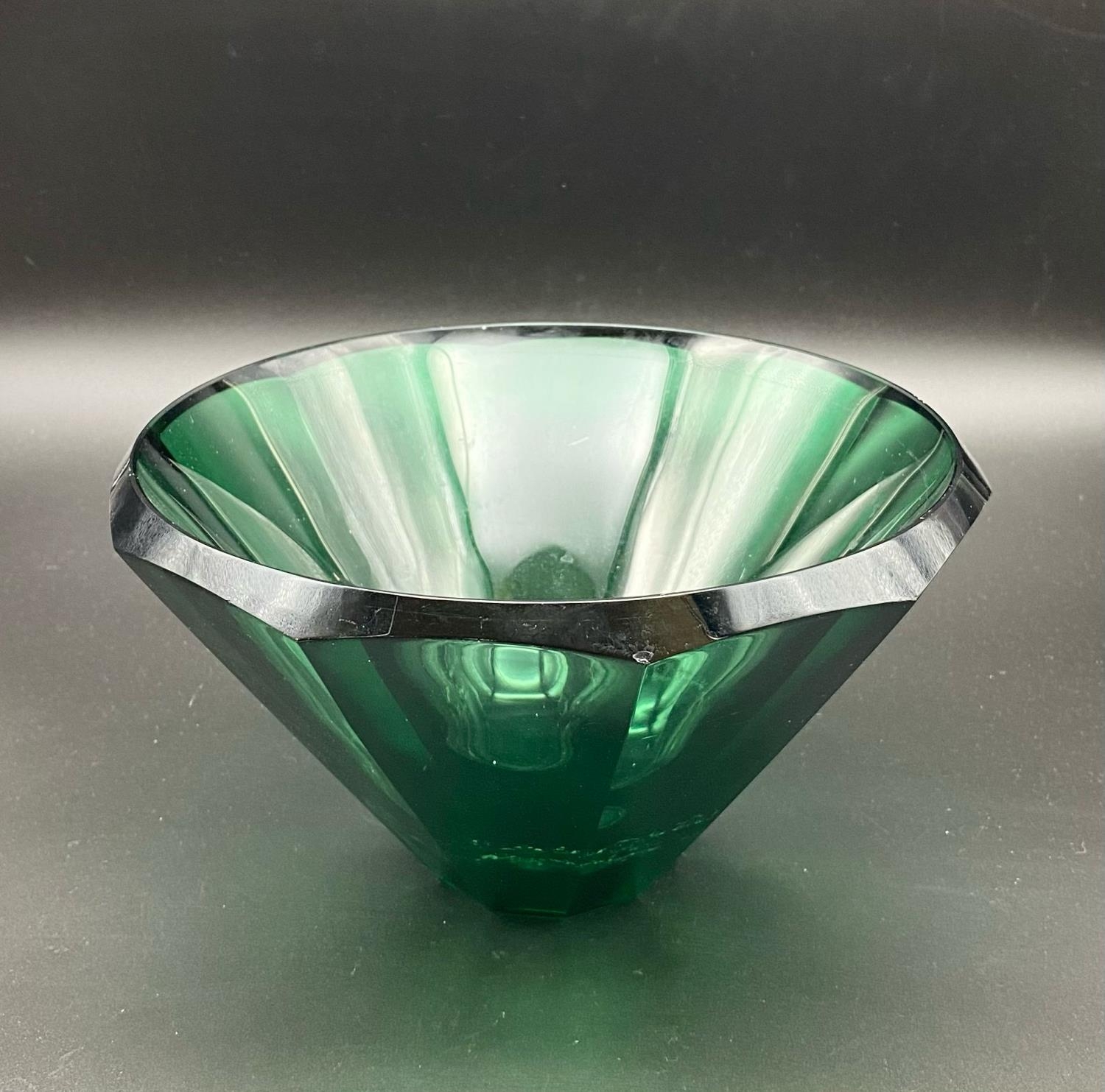 A Vintage Faceted Murano Green-Glass Bowl. A/F 12cm tall. 22cm diameter.