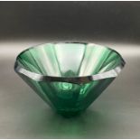 A Vintage Faceted Murano Green-Glass Bowl. A/F 12cm tall. 22cm diameter.