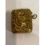 Rare Victorian 19th century BRASS VESTA. Having Repousse scroll design to both sides. Hinge and