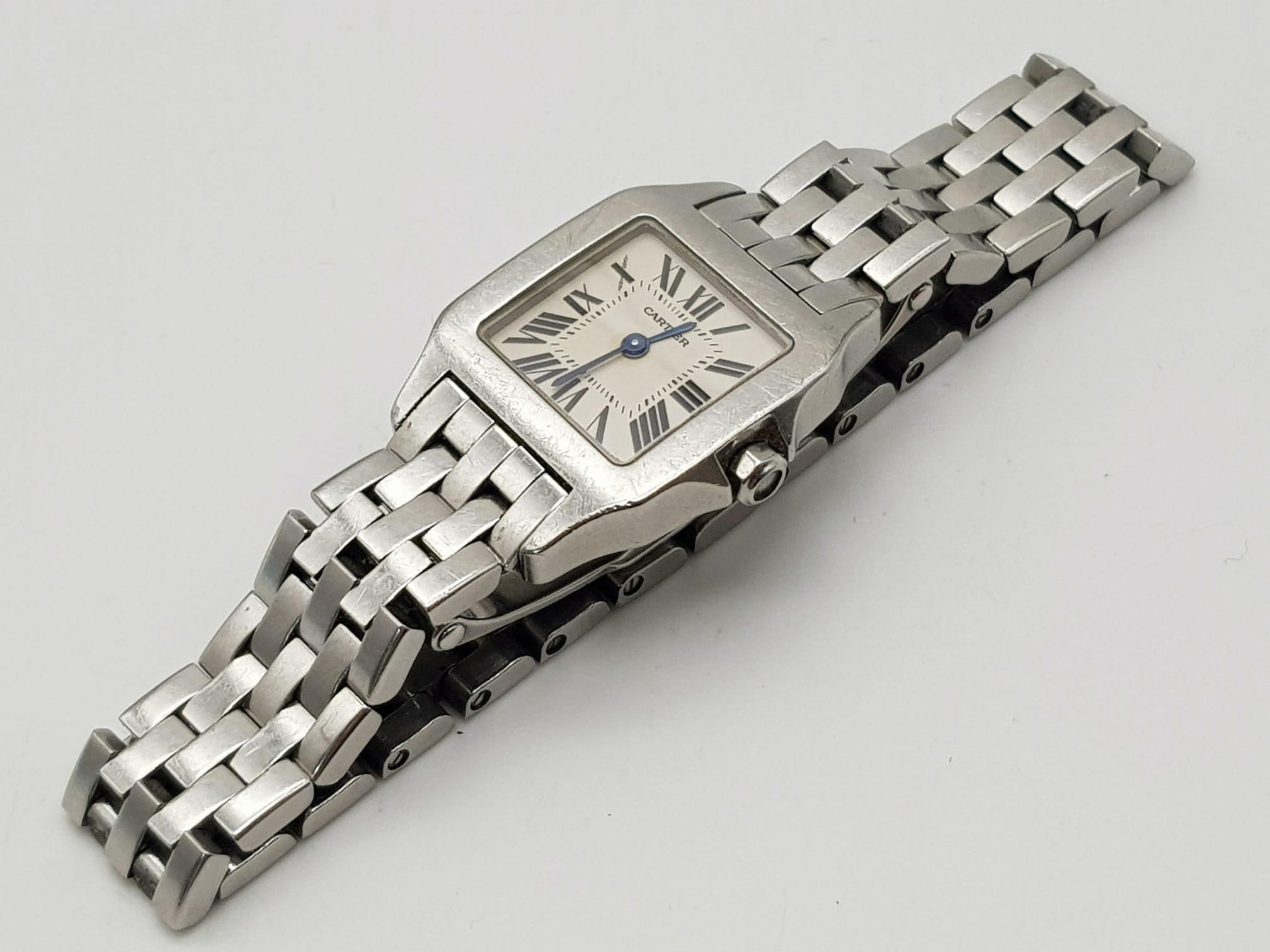 A Cartier Stainless Steel Small Tank Watch. Case - 20 x 30mm. White dial. Quartz movement in working - Image 6 of 7