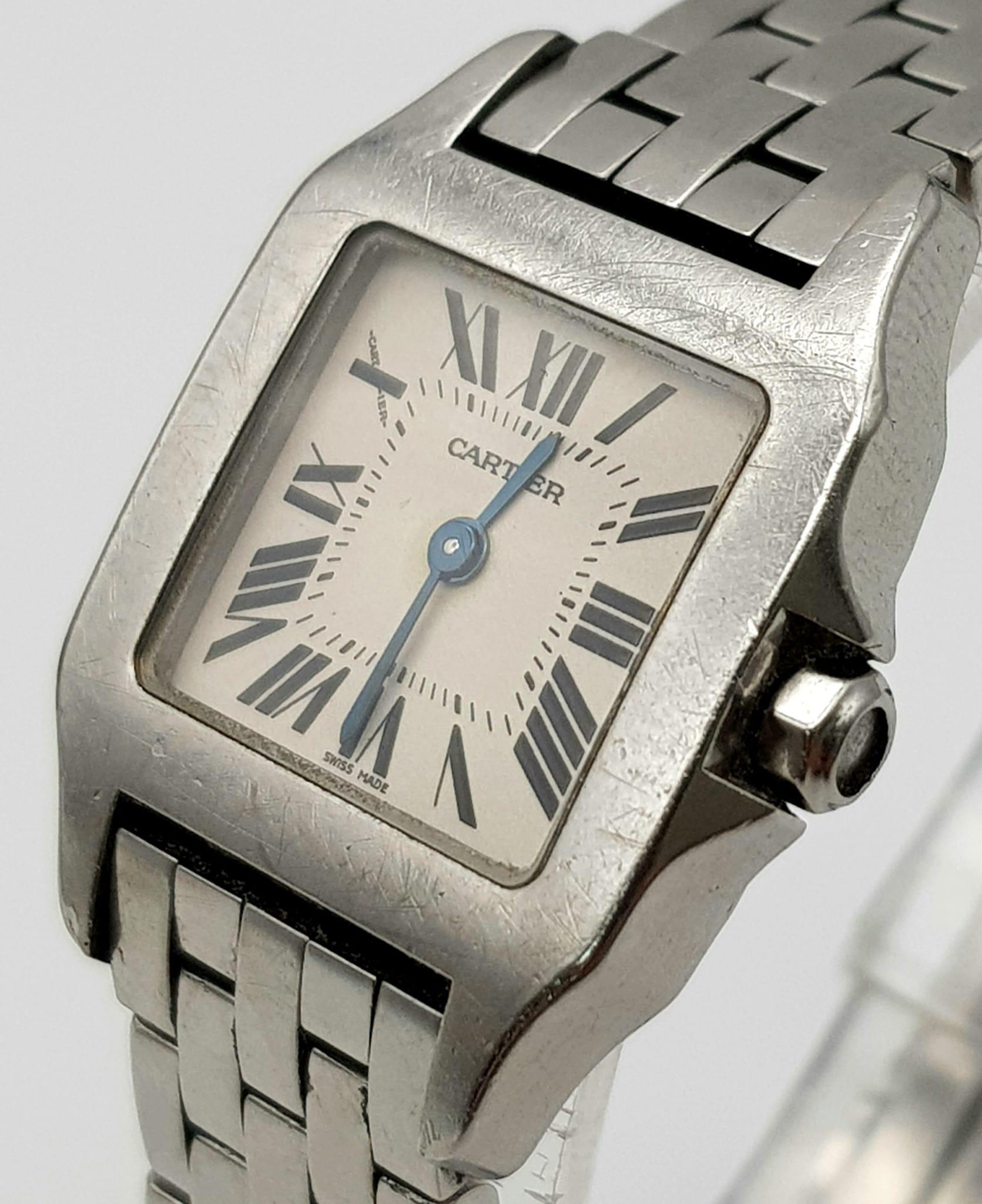 A Cartier Stainless Steel Small Tank Watch. Case - 20 x 30mm. White dial. Quartz movement in working - Image 3 of 7