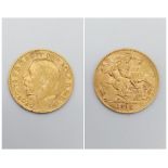 A 22k Gold George V Half Sovereign Coin. 4g