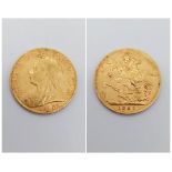 A Queen Victoria 1897 22k Gold Full Sovereign Coin. 8g.