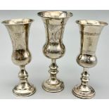 A Set of Three Antique Silver Kiddush Cups. 11cm tallest cup. 94g total weight