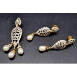 A Middle-Eastern Influenced Diamond Pendant and Drop Earring Set - Decorated with hanging South