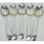 5 Hallmarked silver dessert spoons dated 1918, made in Sheffield. 259g