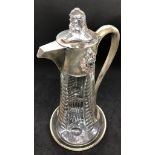 Spectacular Solid silver diamond and cut glass claret jug .height 29.5cm Diameter to base 14cm