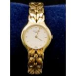 A Patek Phillipe 18k Gold Ladies Watch. 18k gold strap and case - 22mm. White dial with diamonds