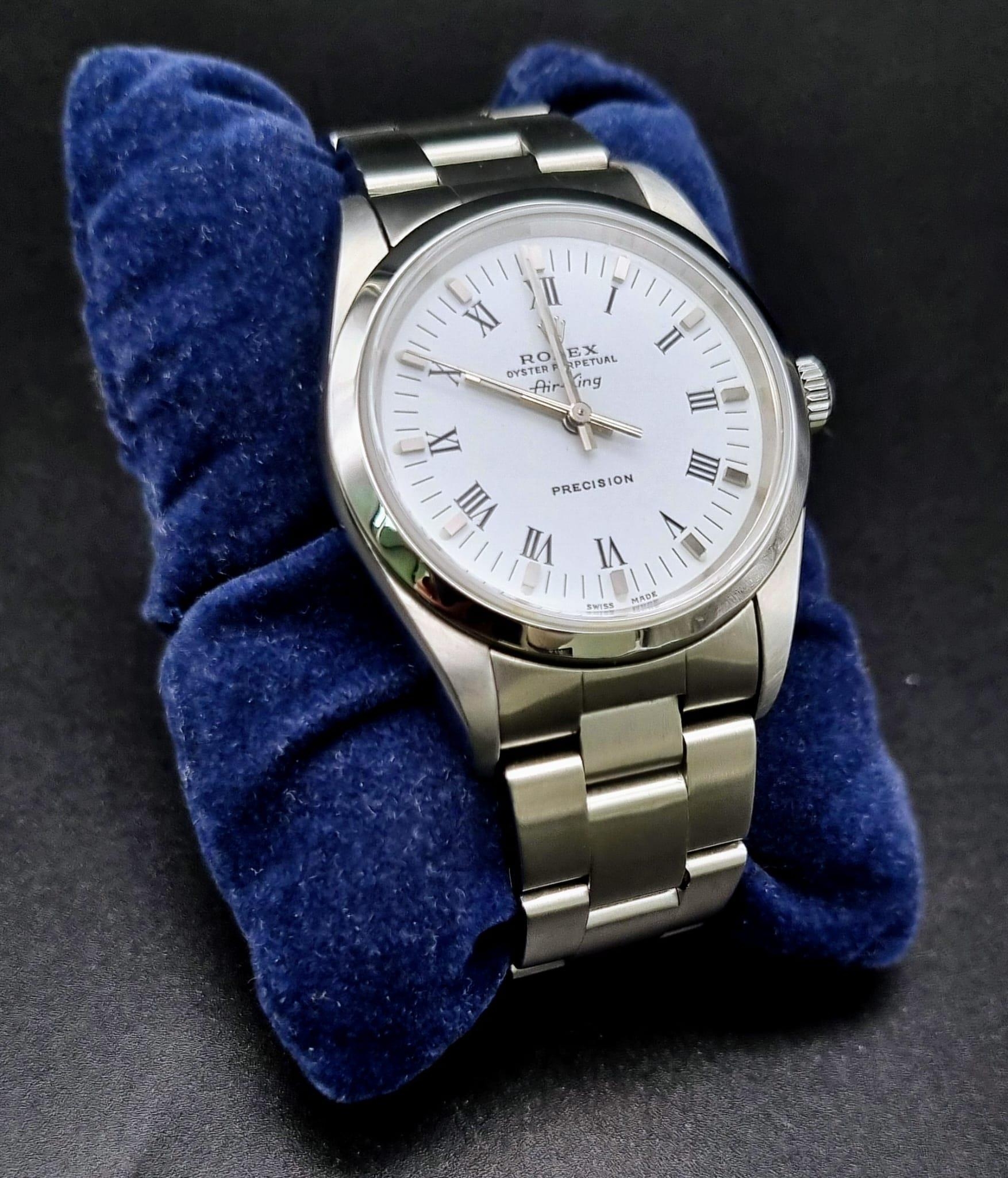 A Rolex Oyster Perpetual Air King Ladies Watch. Stainless steel strap and case - 36mm. White dial.