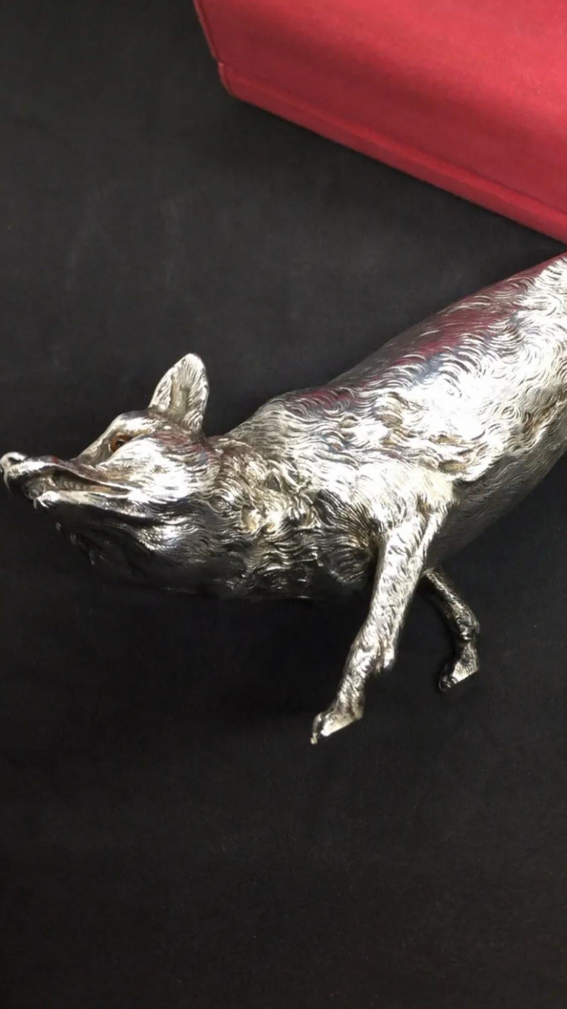 ANTIQUE SOLID SILVER LARGE GERMAN LONDON IMPORT RED FOX STATUE FIGURE. One of the finest German / - Image 9 of 12