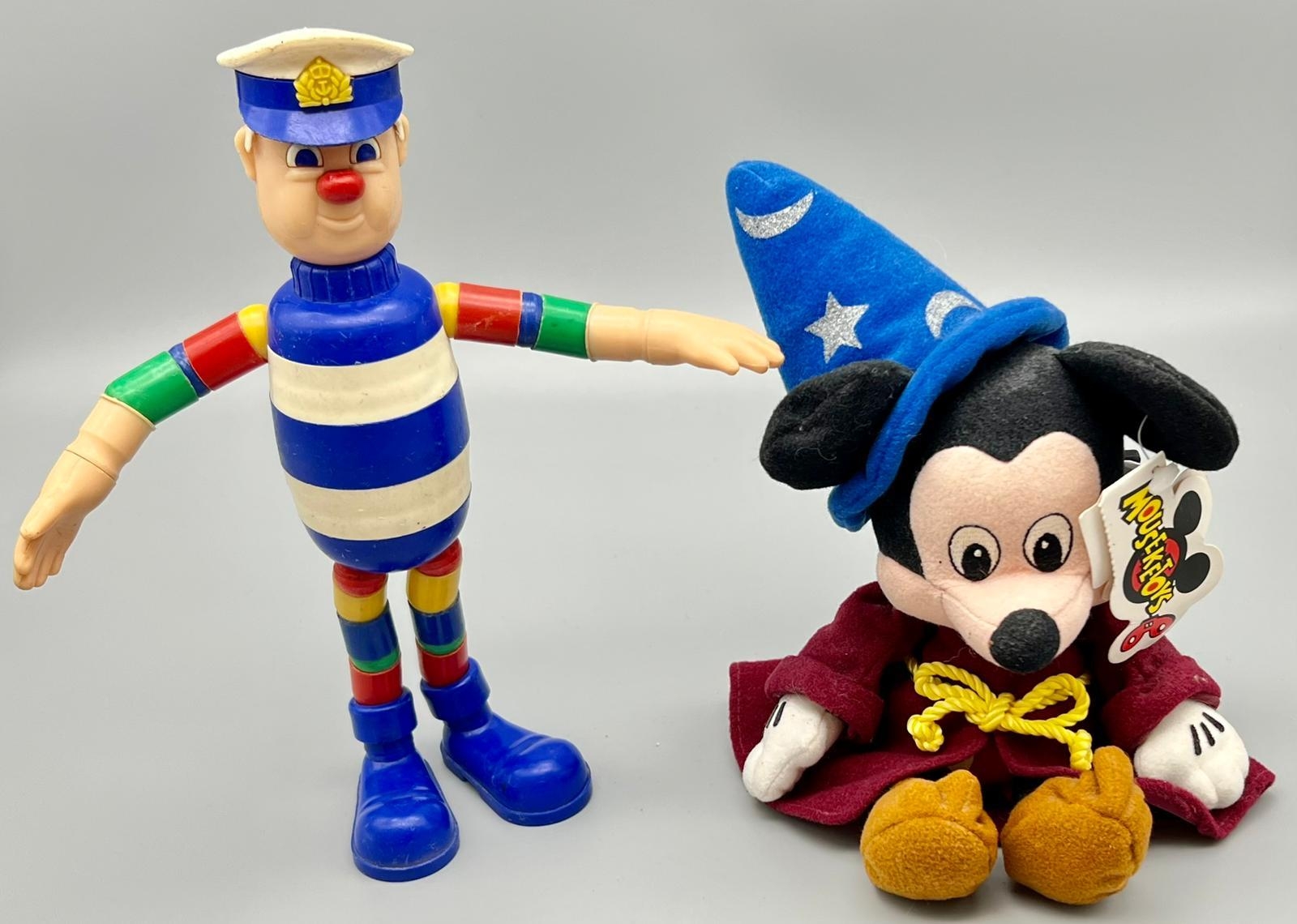 A Vintage Bendy Sailor and a Mickey Mouse Sorcerer Toy Bean Bag - with tag.