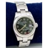 A Rolex Oyster Perpetual Datejust Ladies Watch. Stainless steel strap and case - 26mm. Black