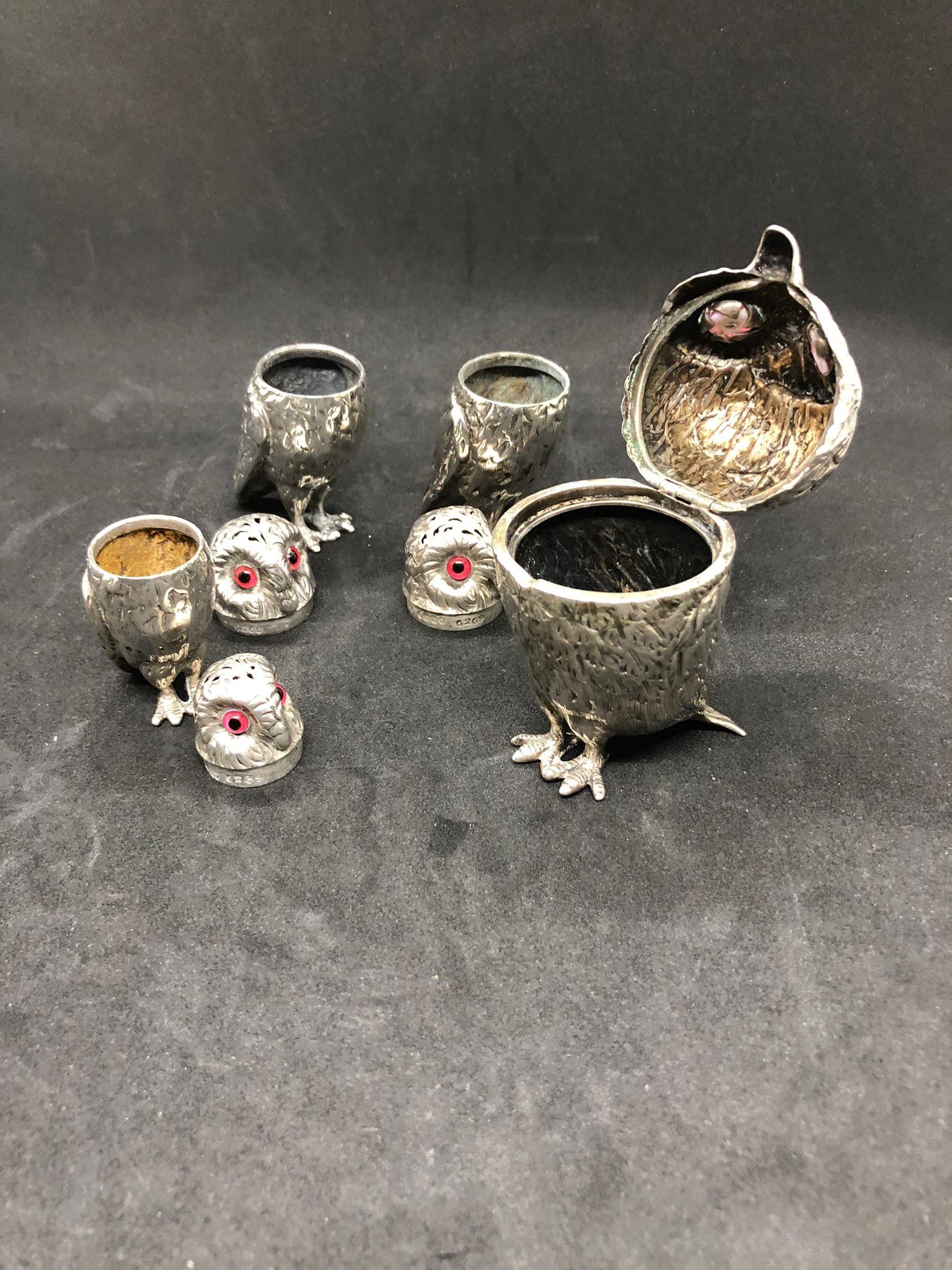 A magnificent 19th century rare silver antique original four piece owl cruet set by George - Image 15 of 26