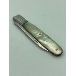 Antique GEORGIAN SILVER FRUIT KNIFE with mother of pearl handle. Part hallmark remaining (King