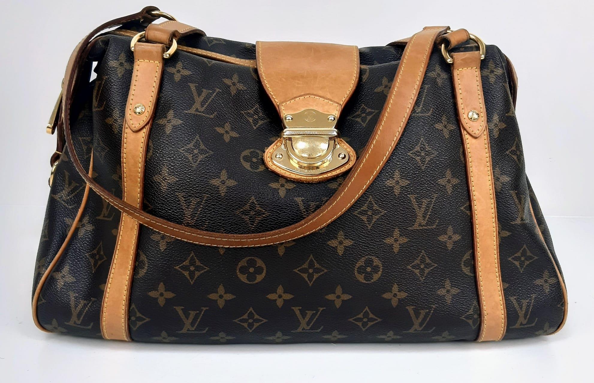 A Louis Vuitton Monogram Canvas Stresa PM Bag. Leather trim with gold-tone hardware. Nylon lined