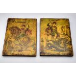 Antique Pair of Wooden Painted Icons Wall Plaques (Early Examples) 13 x 10cm