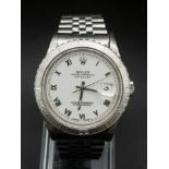 A Rolex Oyster Perpetual Datejust Gents Watch. Stainless steel strap and case - 36mm. White dial.