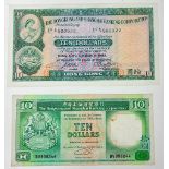 Two Vintage Ten Dollar Hong Kong Currency Notes. Please see photos for conditions.