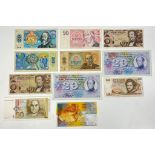 Eleven Vintage German, Swiss, Austrian and Czechoslovakian Currency Notes. Please see photos for