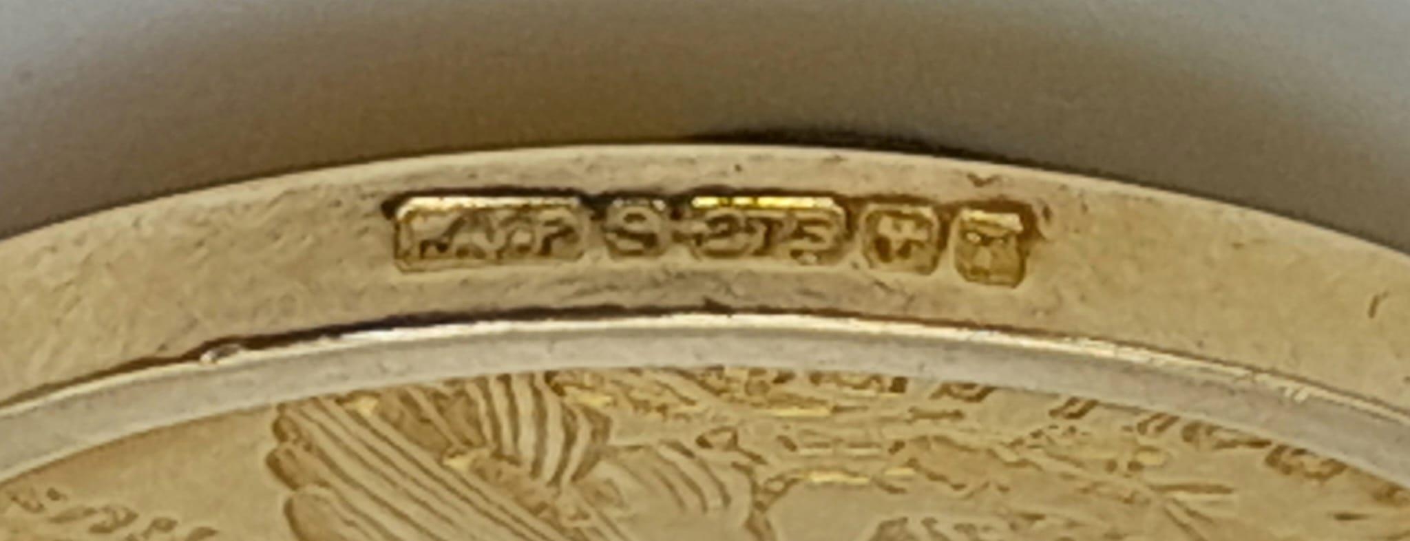 A 22k (900) Gold 1908 USA Two and a Half Dollar Coin in a 9K Gold Setting. 5.13g total weight. - Image 3 of 3