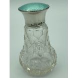 Antique SILVER TOPPED CUT GLASS SCENT BOTTLE. Hallmark for Horton and Allday Birmingham 1926. Full