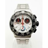 A Tag Heuer Formula 1 Chronograph Gents watch. Stainless steel strap and case - 41mm. White dial