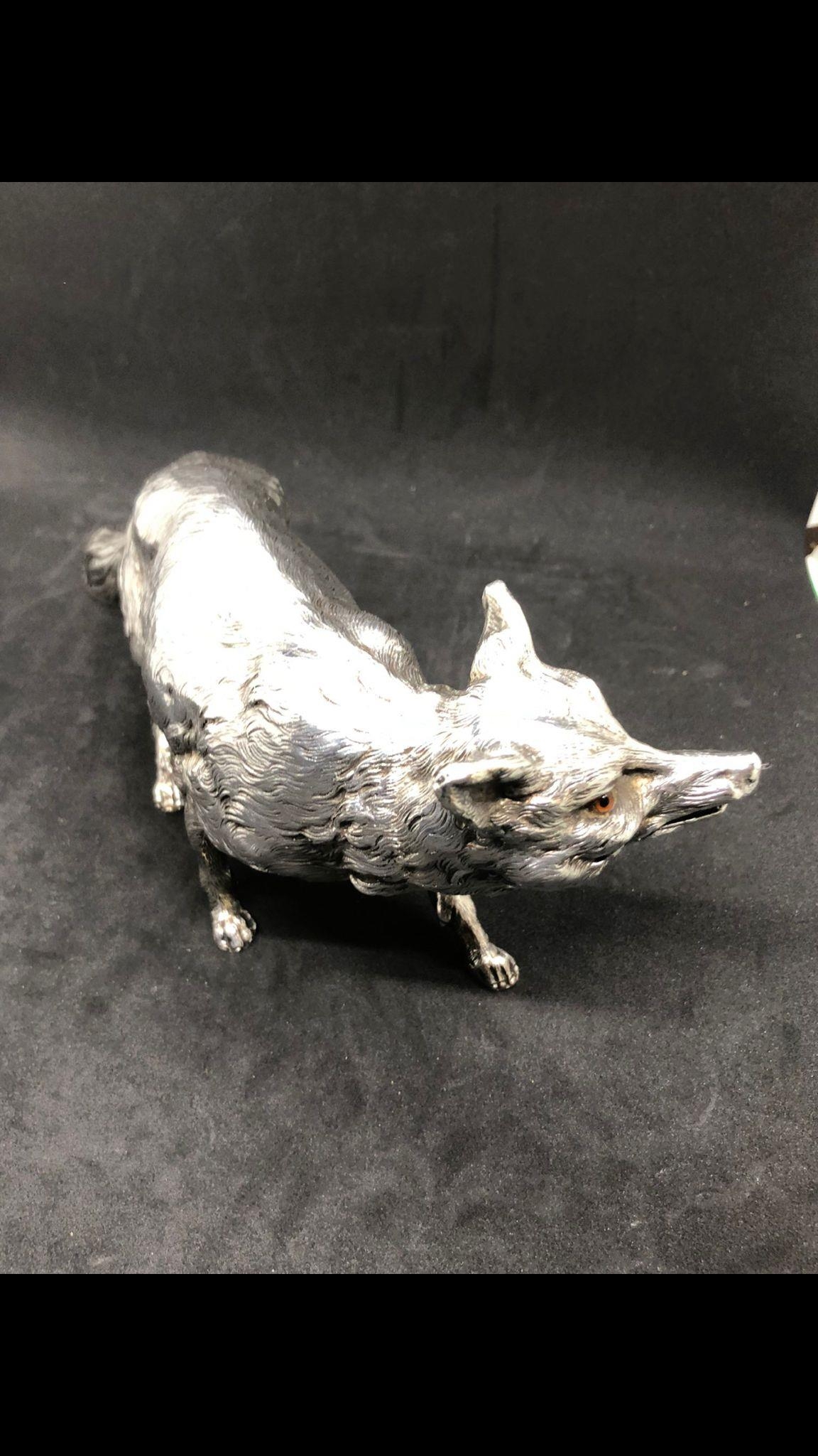 ANTIQUE SOLID SILVER LARGE GERMAN LONDON IMPORT RED FOX STATUE FIGURE. One of the finest German / - Image 12 of 12