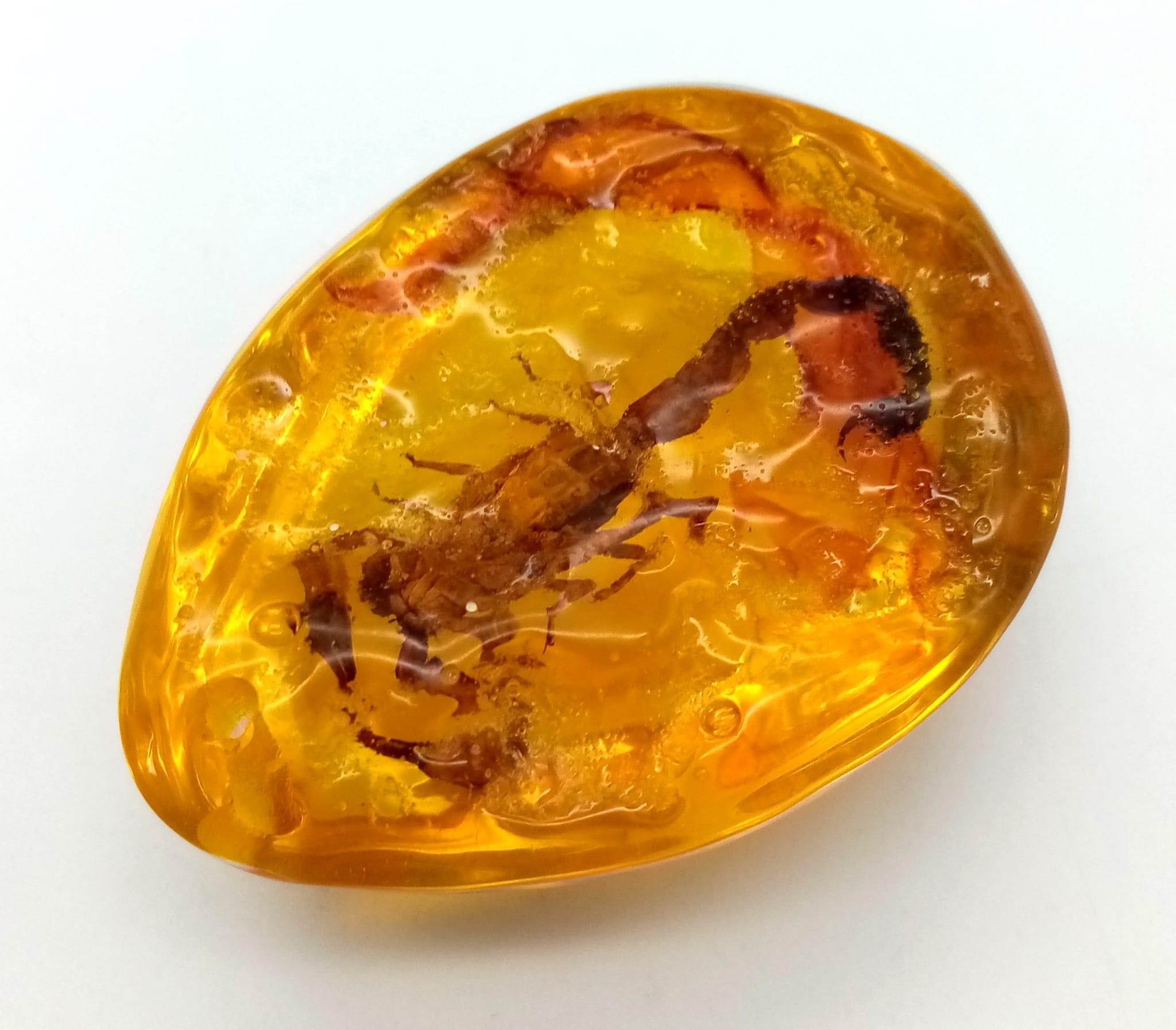 A Ruthless Looking Scorpion Trapped in An Amber Coloured Resin. Pendant or paperweight. 6cm. - Image 3 of 3