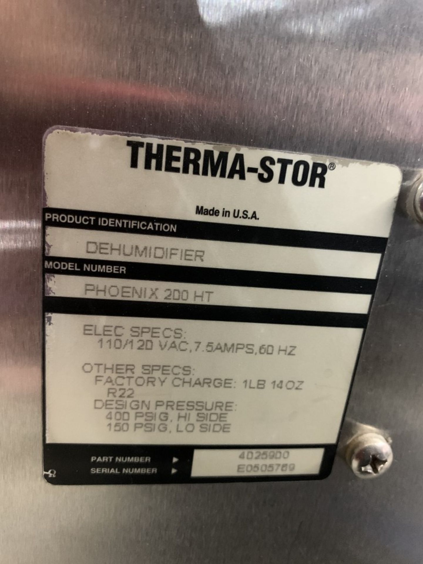 THERMASTOR - COMMERCIAL DEHUMIDIFIER - MODEL # PHOENIX 200 HT - Image 2 of 2