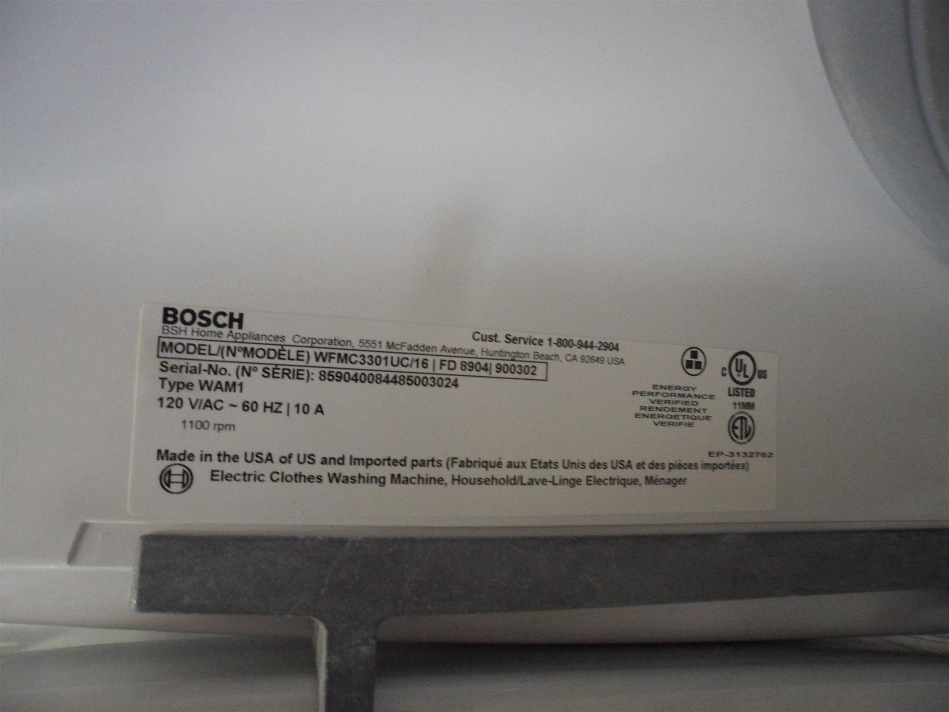 BOSCH DRYER AND WASHER - MODEL: WTMC3321CN/06; SERIAL NO: 859040084477001540 AND MODEL: WFMC3301UC/ - Image 3 of 3