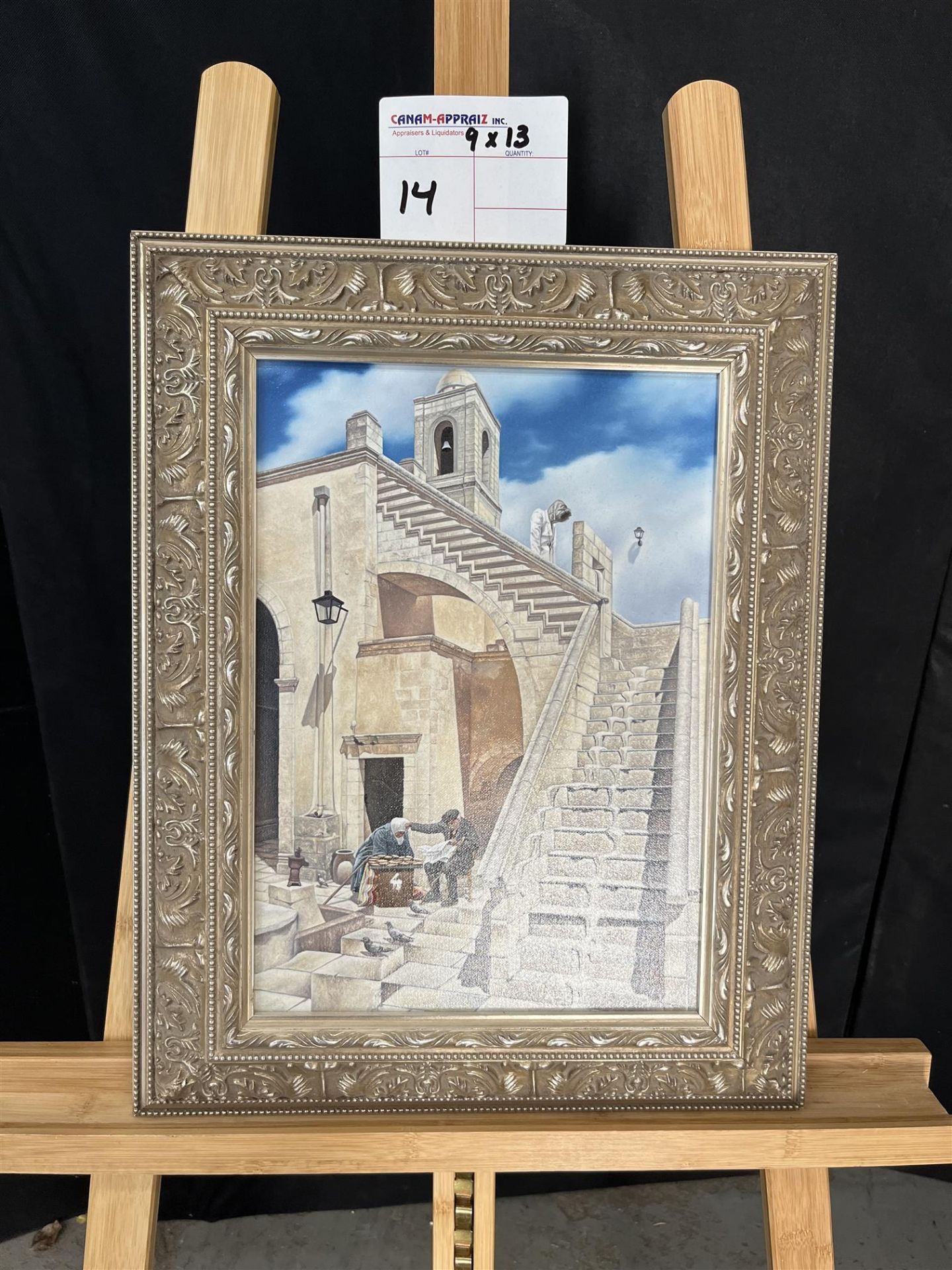 9" x 13" - Framed Oil on Canvas Monastery- By Robert Vanderhorst-