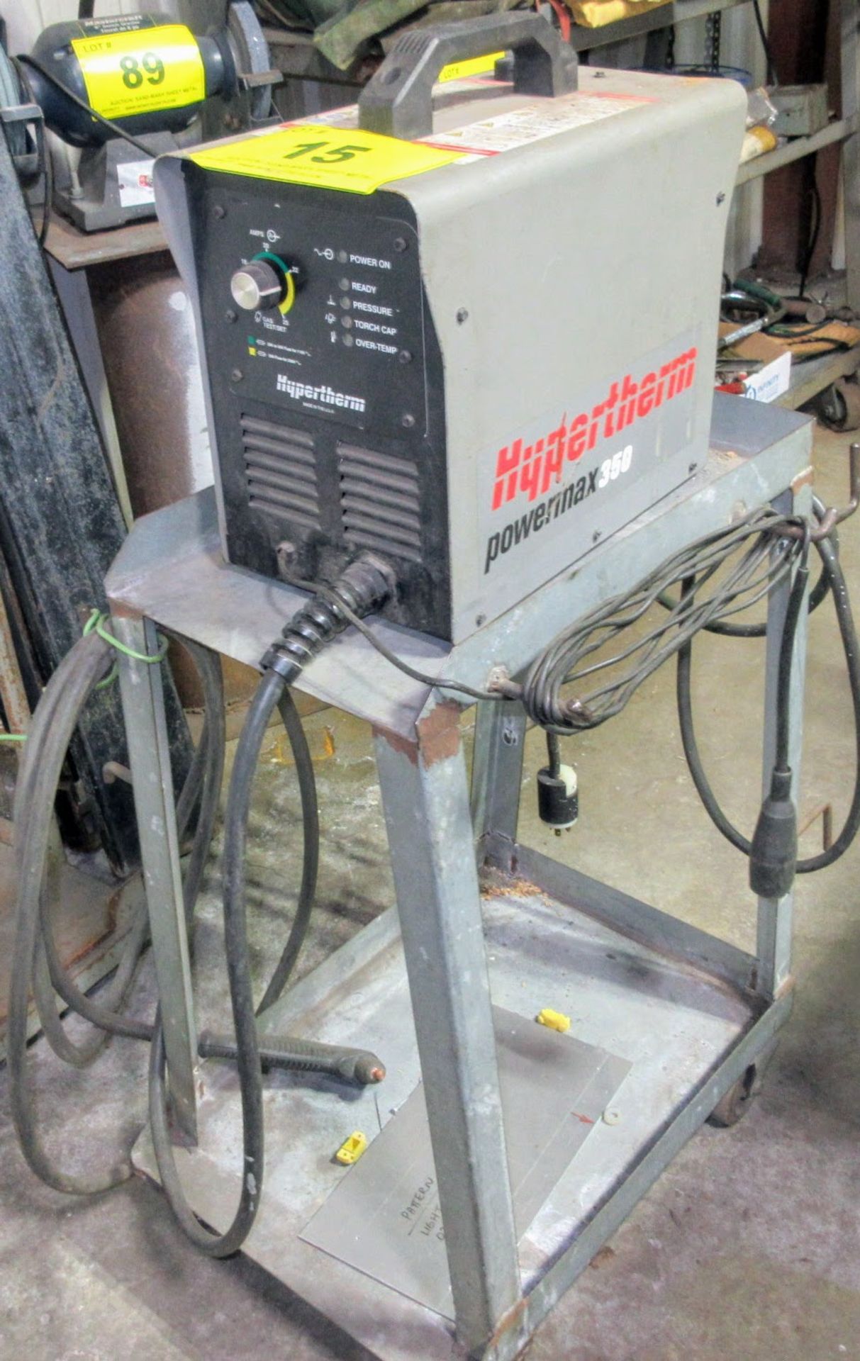 HYPERTHERM POWERMAX 350 PLASMA CUTTER W/ CABLES AND CART