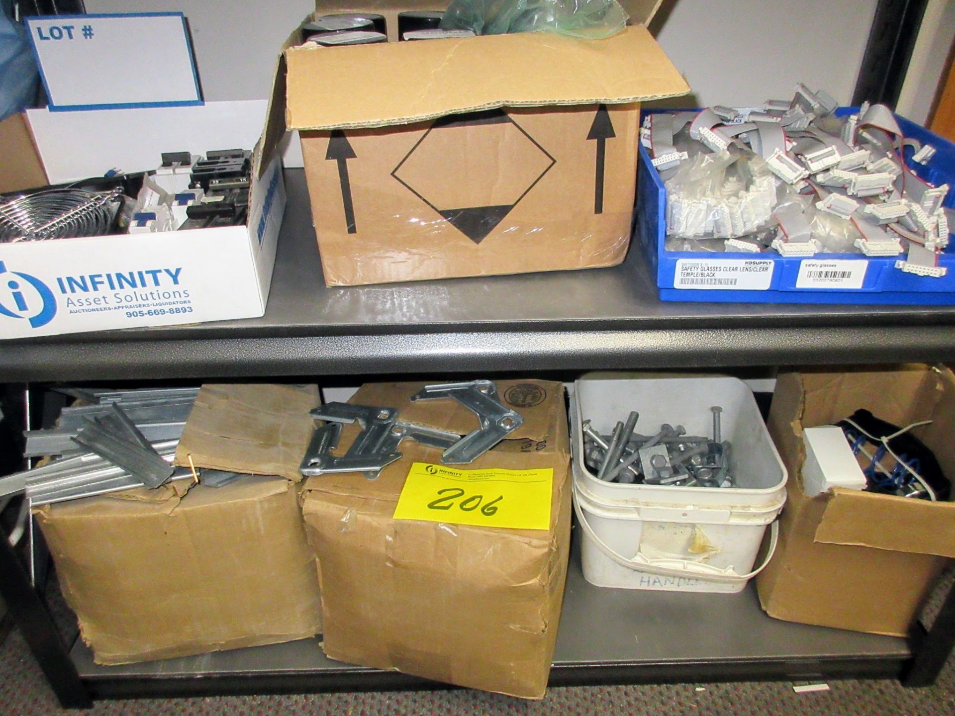 CONTENTS OF SHELVING UNIT INCLUDING SAFETY SUPPLIES, ELECTRICAL SUPPLIES, WATER BASED ANTI SPLATTER,