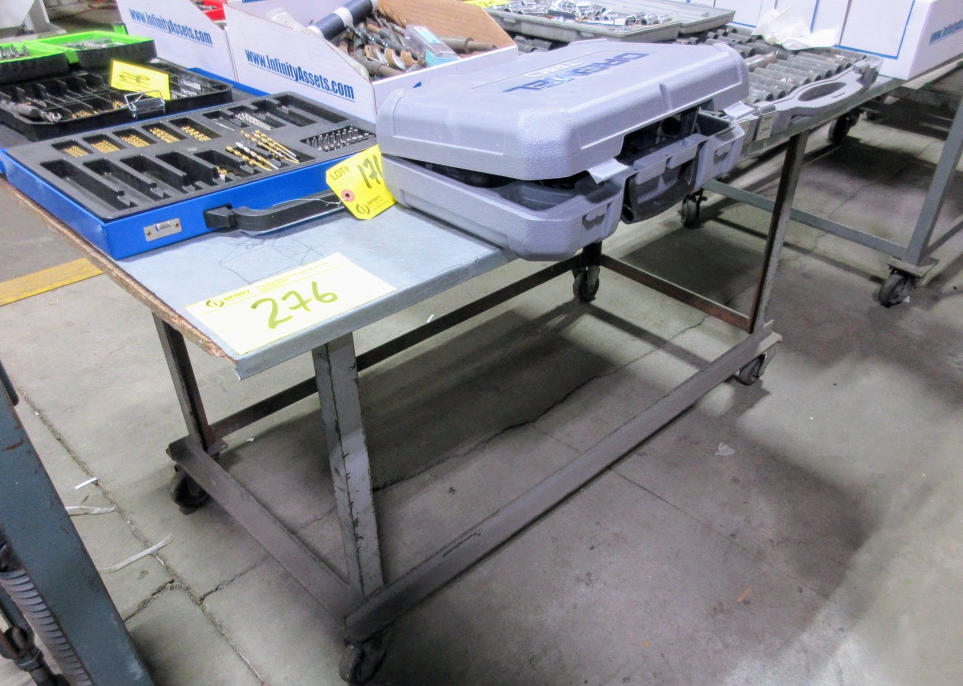 LOT OF (2) APPROX. 48"L X 38"W X 22"H STEEL ROLLING TABLES (NO CONTENTS) - Image 2 of 2