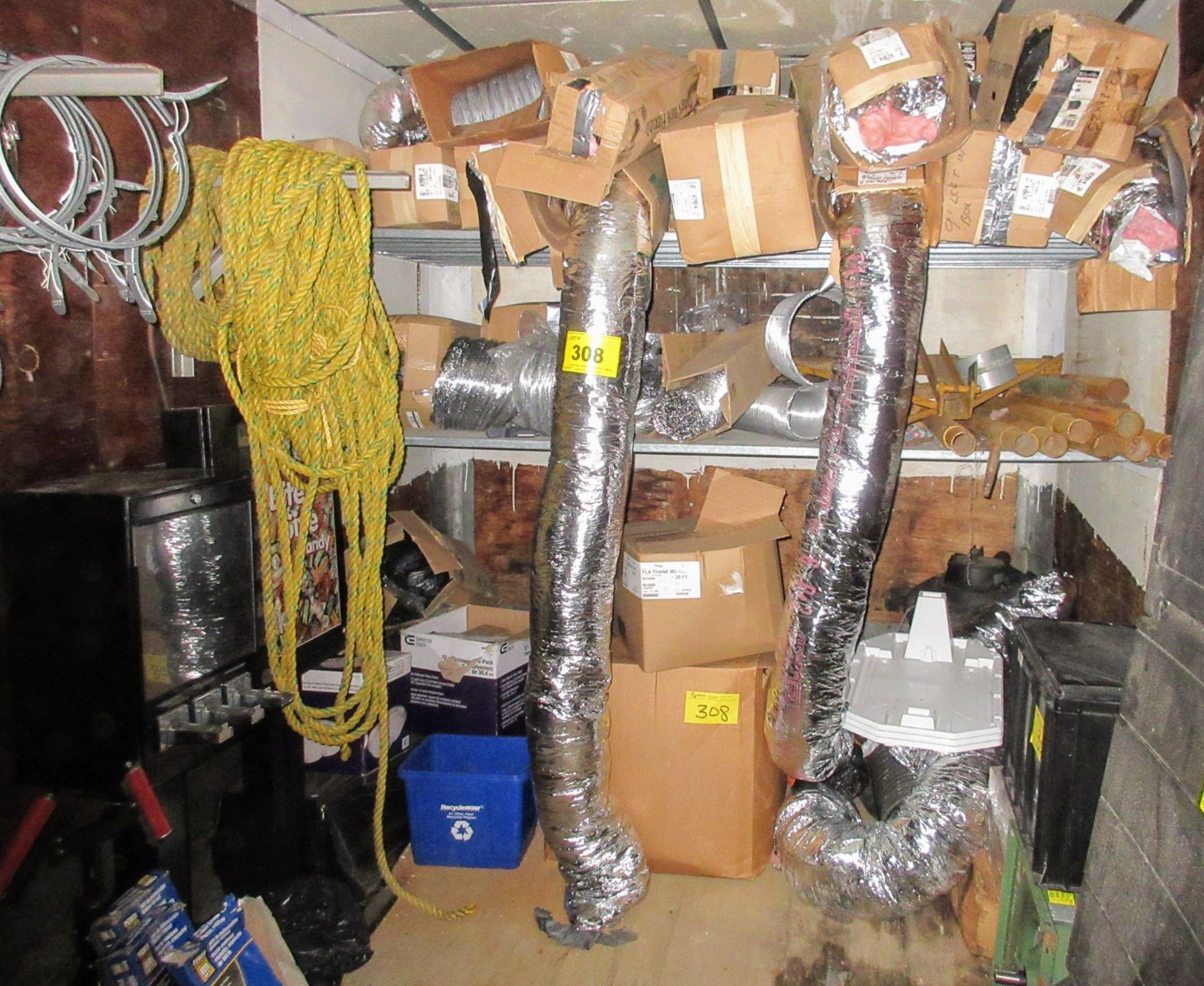 REMAINING CONTENTS OF TRAILER INCLUDING RIGGING ROPES, ROLLER STANDS, CANDY MACHINES, FLEX HOSE