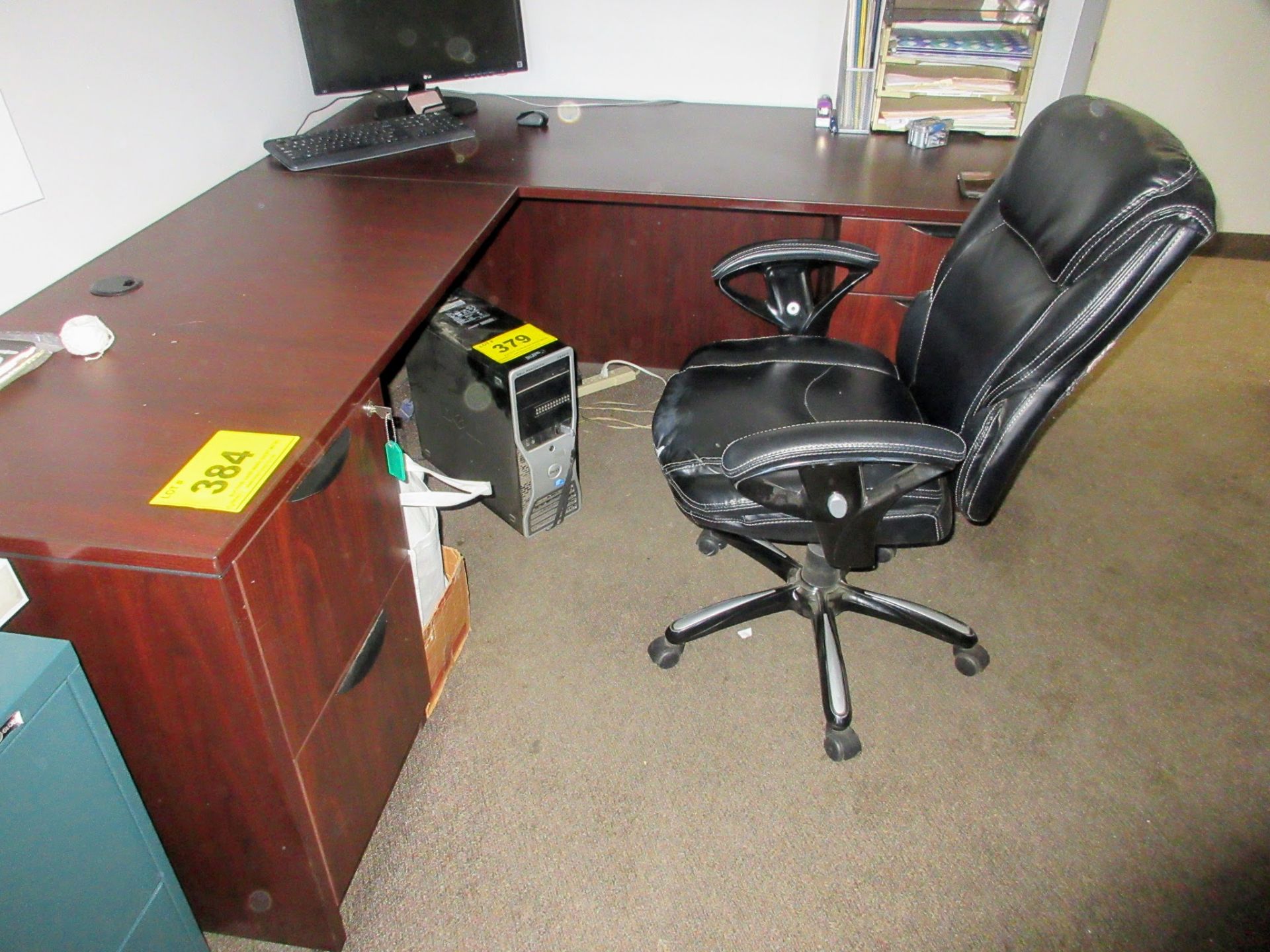 LOT (2) DESKS (1 L-SHAPED), (2) FILE CABINETS, (2) CHAIRS)