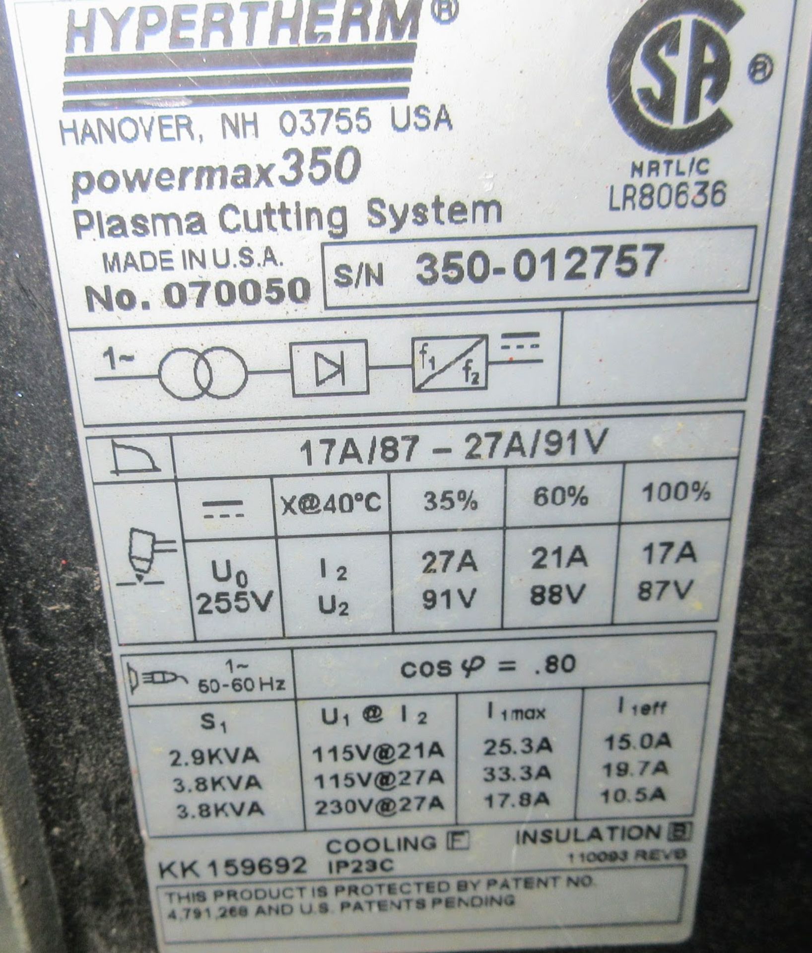 HYPERTHERM POWERMAX 350 PLASMA CUTTER W/ CABLES AND CART - Image 4 of 4