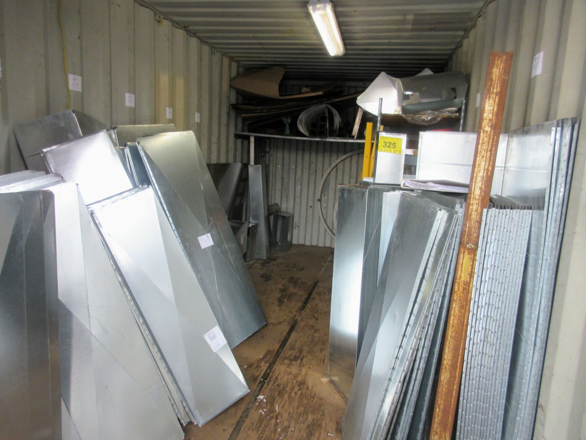 CONTENTS OF 20' SEACAN INCLUDING HVAC / DUCTWORK COMPONENTS, SUPPLIES, (4) U-LINE POSTS, ETC.