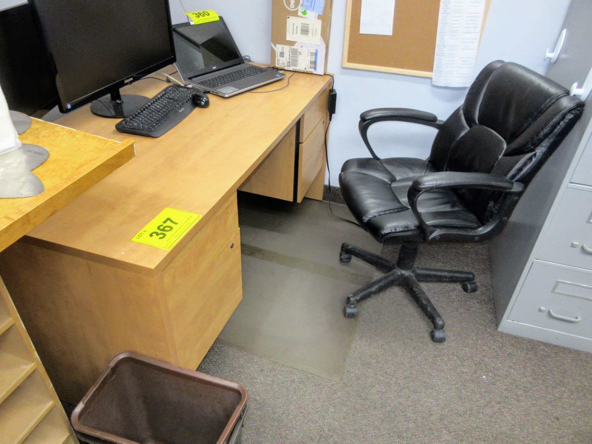 DESK, CHAIR, (2) FILE CABINETS, CREDENZA