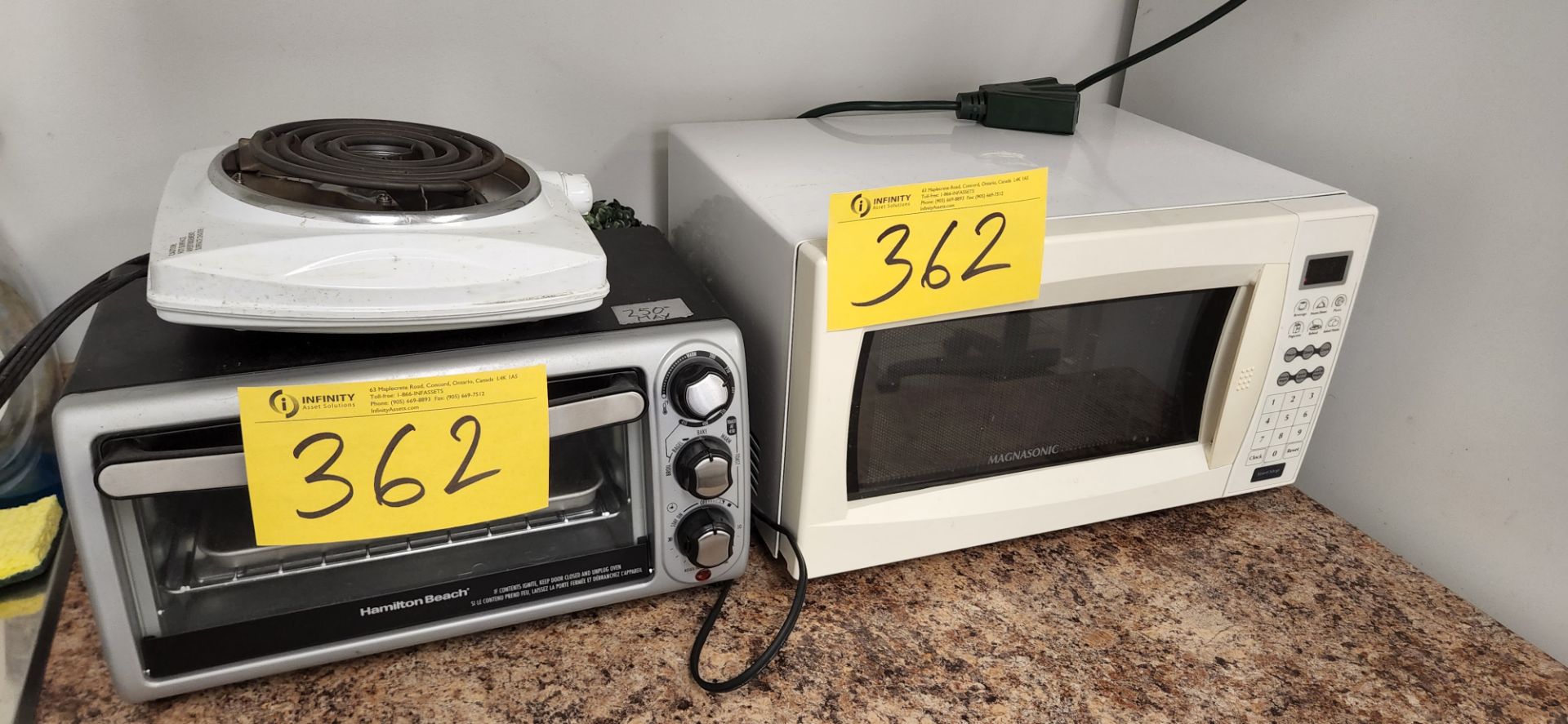 LOT (2) MICROWAVES, TOASTER, COFFEE MAKERS