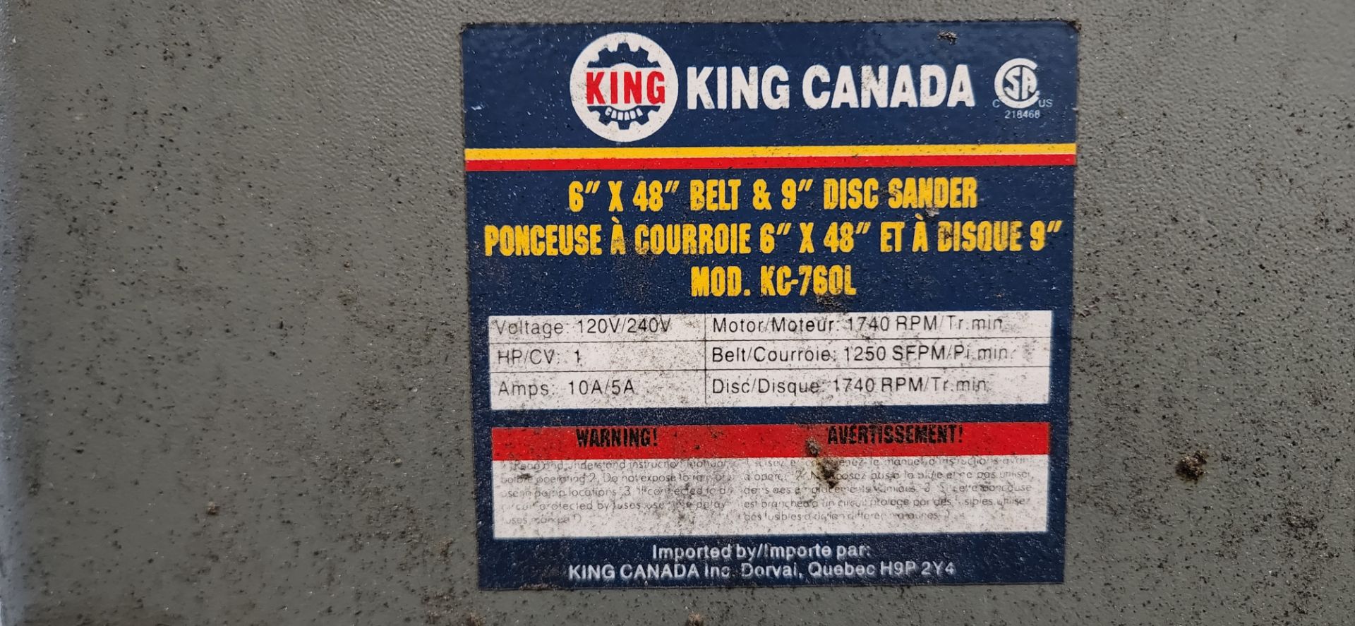 KING CANADA EDGE & BELT SANDER, 6” X 48” BELT, 9” DISC - Image 3 of 4