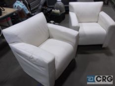 White Leather Cube Arm Chairs